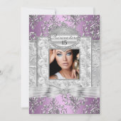 Aankondigingen Paarse en Zilveren Damask Quinceane (Voorkant)