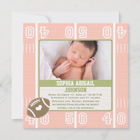 Aankondigingen roze Football ter geboorte (Voorkant)