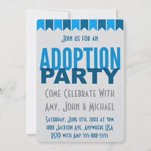 Aankondigingen van adoptiepartij blauwe moderne ad (Voorkant)