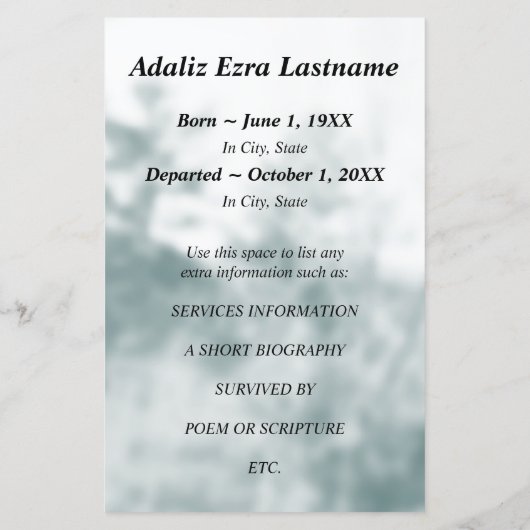 aankondigingen van begrafenisdienst van engelgebed (Achterkant)