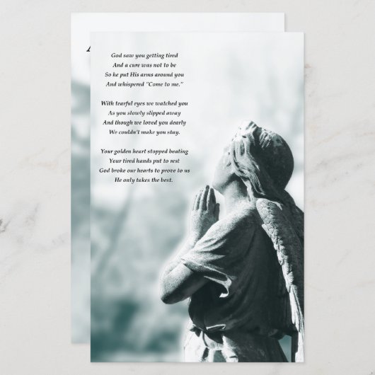 aankondigingen van begrafenisdienst van engelgebed (Voorkant / Achterkant)