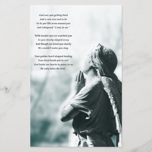 aankondigingen van begrafenisdienst van engelgebed (Voorkant)