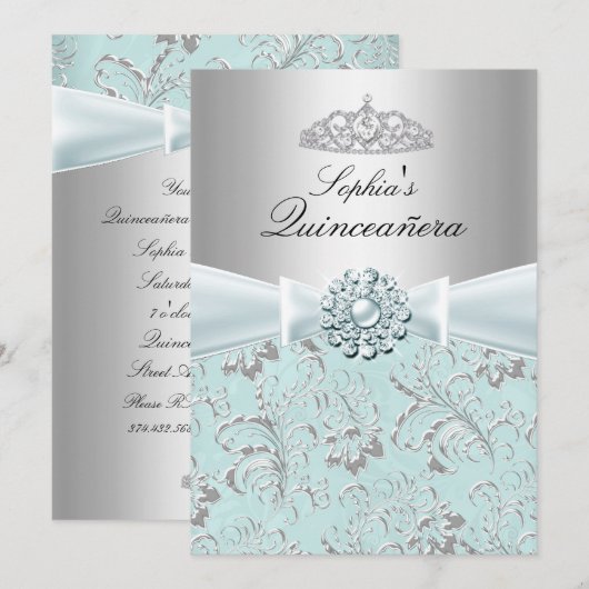 Aankondigingen van Blue Swirl Tiara Quinceanera (Voorkant / Achterkant)