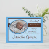 Aankondigingen van bruine Stripe Blue Birth (Staand voorkant)