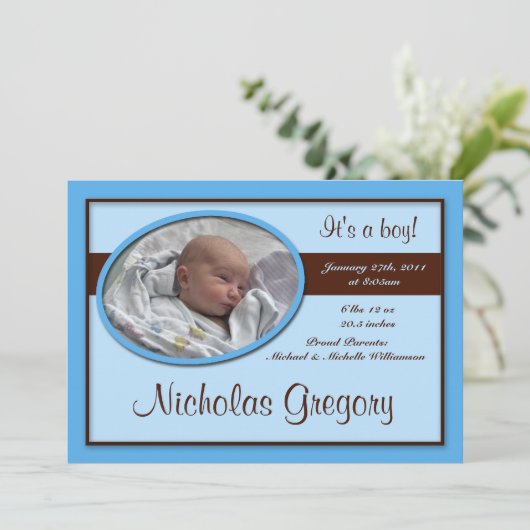 Aankondigingen van bruine Stripe Blue Birth (Staand voorkant)