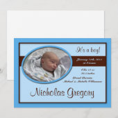 Aankondigingen van bruine Stripe Blue Birth (Voorkant / Achterkant)