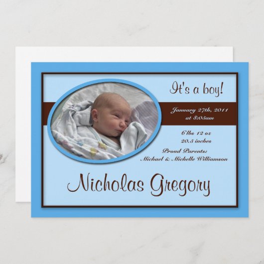 Aankondigingen van bruine Stripe Blue Birth (Voorkant / Achterkant)