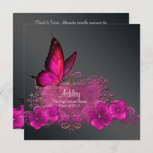 Aankondigingen van de afstuderen van de Hot Pink B (Voorkant / Achterkant)