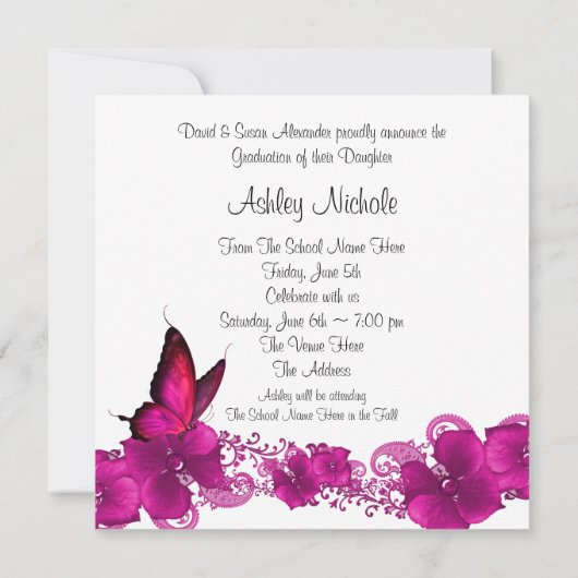 Aankondigingen van de afstuderen van de Hot Pink B (Achterkant)