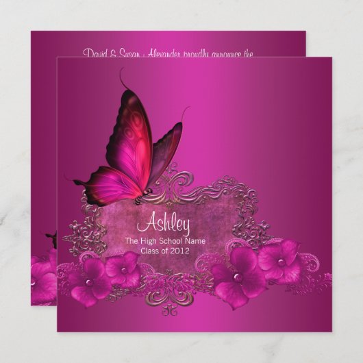 Aankondigingen van de afstuderen van de Hot Pink B (Voorkant / Achterkant)