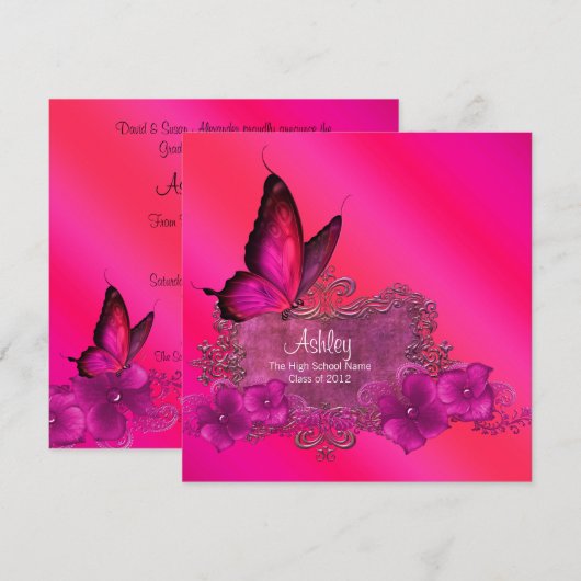 Aankondigingen van de afstuderen van de Hot Pink B (Voorkant / Achterkant)