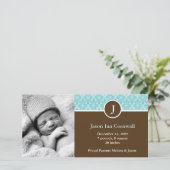 Aankondigingen van de Baby van Monogram en Aqua Da (Staand voorkant)