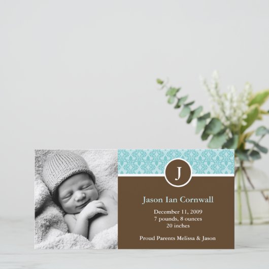 Aankondigingen van de Baby van Monogram en Aqua Da (Staand voorkant)