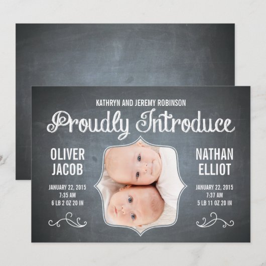 Aankondigingen van de geboorte van Chalkboard Twin (Voorkant / Achterkant)