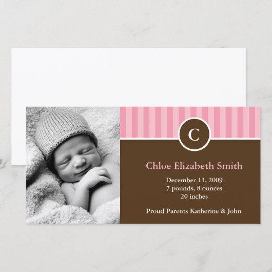 Aankondigingen van de geboorte van Cute Pink Strip (Voorkant / Achterkant)