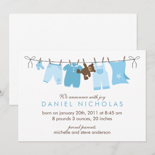 Aankondigingen van de geboorte van de wasdag Baby (Voorkant / Achterkant)