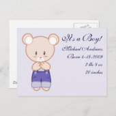 Aankondigingen van de geboorte van een jongen aankondigingskaart (Voorkant / Achterkant)