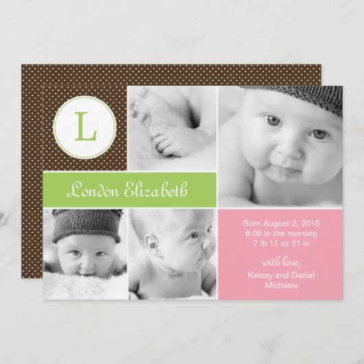 Aankondigingen van de geboorte van een modern Init (Voorkant / Achterkant)