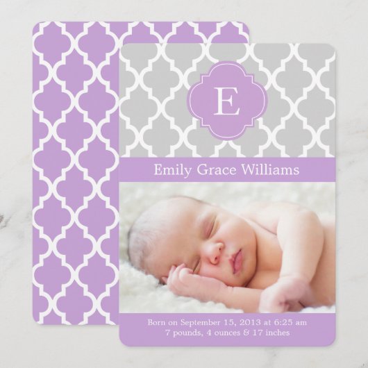 Aankondigingen van de geboorte van het lavender Qu (Voorkant / Achterkant)