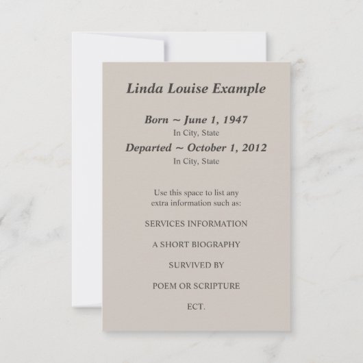 aankondigingen van de gedenkdienst (Achterkant)