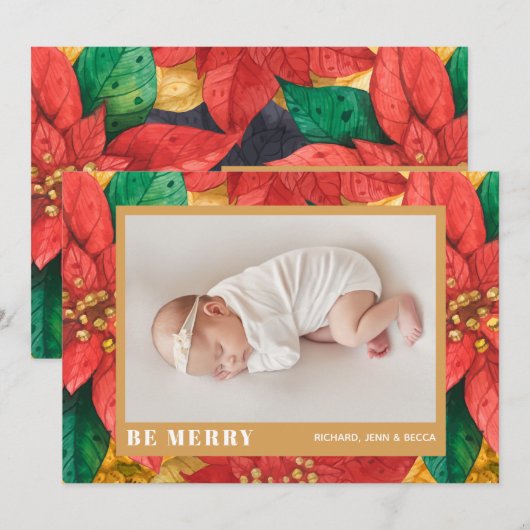 Aankondigingen van de kerstfoto van Poinsettia (Voorkant / Achterkant)