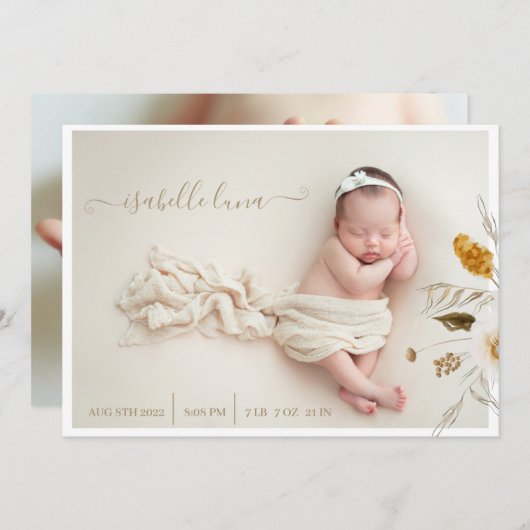 Aankondigingen van de pasgeboren geboorte Stats Fo (Voorkant / Achterkant)