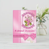 Aankondigingen van Floral Birthday in roze vorm (Staand voorkant)