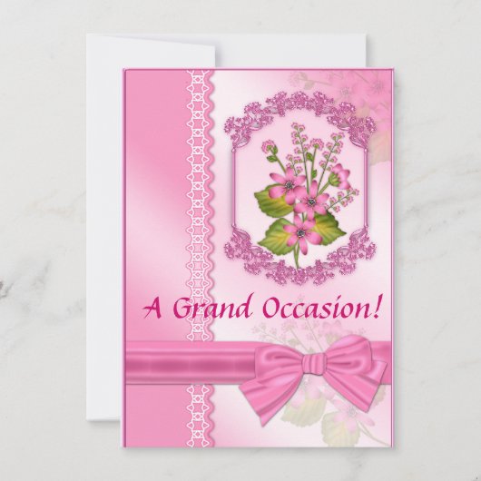 Aankondigingen van Floral Birthday in roze vorm (Voorkant)