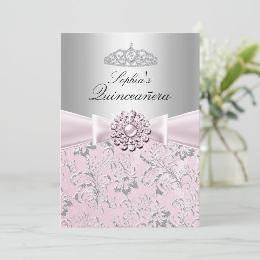 Aankondigingen van Floral Swirl Tiara Quinceanera (Staand voorkant)