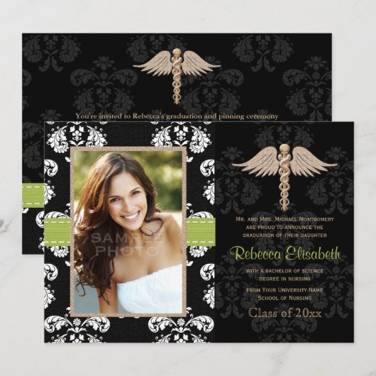 Aankondigingen van groene verpleegkundige Graduati (Voorkant / Achterkant)