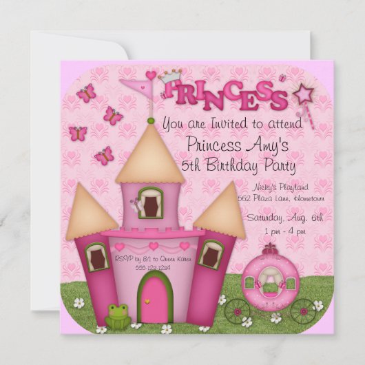 Aankondigingen van het roze PRINCESS Birthday (Voorkant)