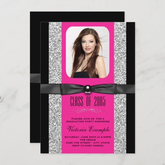 Aankondigingen van hot pink-afstuderen (Voorkant / Achterkant)