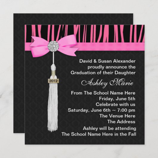 Aankondigingen van Hot Pink Zebra-afstuderen (Voorkant / Achterkant)