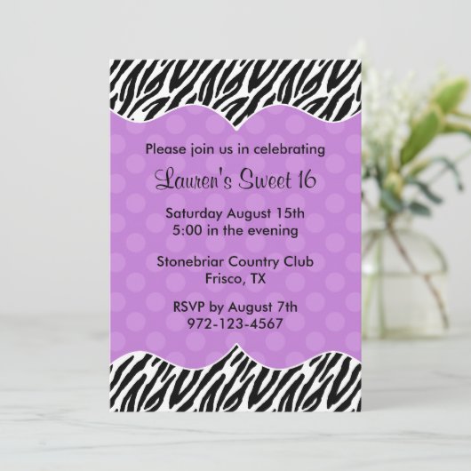 Aankondigingen van Paarse stippen van Zebra Print (Staand voorkant)