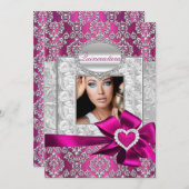 Aankondigingen van roze en zilver Damask Quinceane (Voorkant / Achterkant)