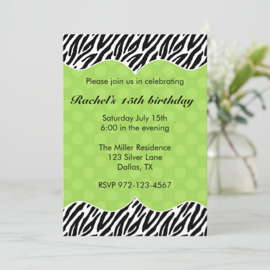 Aankondigingen van Zebra Print Green Dot (Staand voorkant)