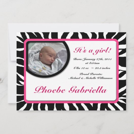 Aankondigingen van Zebra Print Pink Birth (Voorkant)
