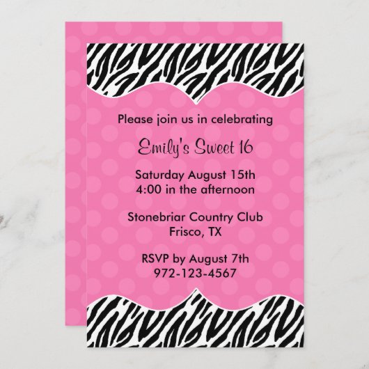 Aankondigingen van Zebra Print Pink Dot (Voorkant / Achterkant)