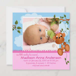 Aankondigingsfoto van kleine aap babemeisje aankondiging
