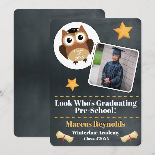 Aankondigingsfoto voor de afstuderen van de kleute kaart (Voorkant / Achterkant)