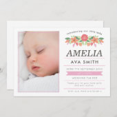 Aankondigingskaart voor geboorte meisje/bedankkaar aankondiging (Voorkant / Achterkant)