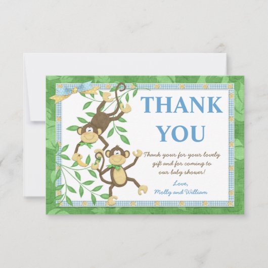 Aankondigingskaart voor Monkey Baby Shower bedankt (Voorkant)