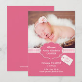 Aankondigingskaart voor pasgeboren baby-meisjes aankondiging (Voorkant / Achterkant)
