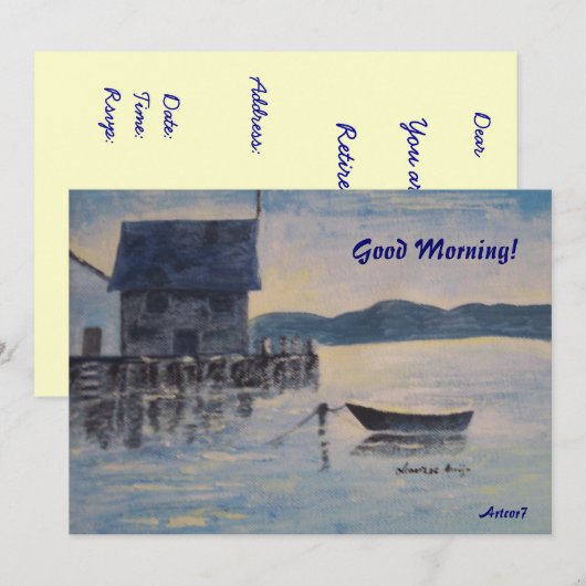 Aankondigingsnota voor blauwe bot-aftredingpartij kaart (Voorkant / Achterkant)