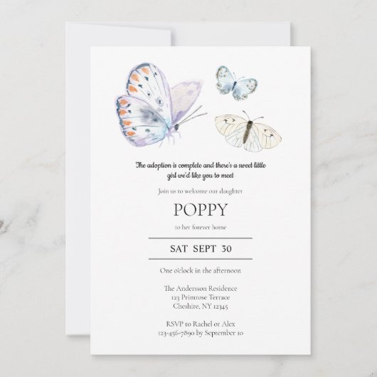 Aankondigingspartij Uitnodiging Vlinder Adoptie (Voorkant)