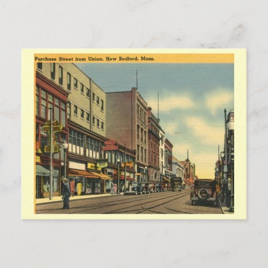 Aankoop St., New Bedford, Massachusetts Vintage Briefkaart (Voorkant)