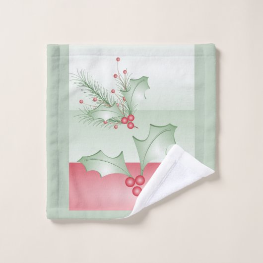 Aankoop van Holly Light Green Pink Christmas Bad Handdoek (Wasdoekje)