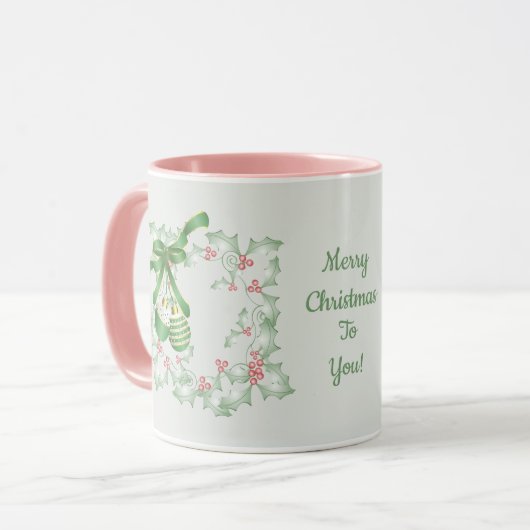 Aankoop van Holly Light Green Pink Christmas Mok (Voorkant links)