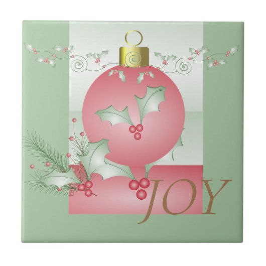 Aankoop van Holly Light Green Pink Christmas Tegeltje (Voorkant)