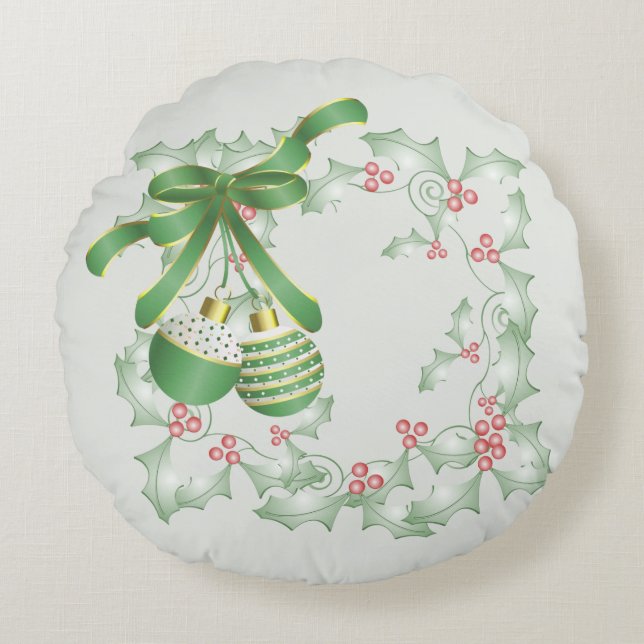 Aankoop van Holly Light Green Pink Rond Kussen (Voorkant)